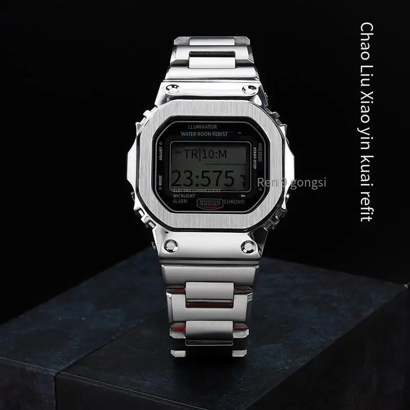Mod kit DW5600 New Case+Strap 3229 for G-SHOCK Casio DW-5600 GW-B5600 Personalized Modified Stainless Steel watchband Red Bottom