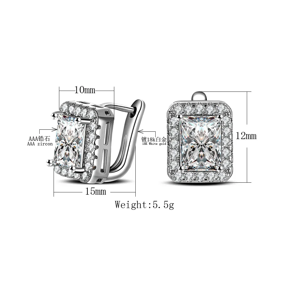 2025 Square 925 Sterling Silver Jewelry Big Crystal Stduy Earring for Woman New Gift Wholesale Brincos Boucle D\'oreille Femme