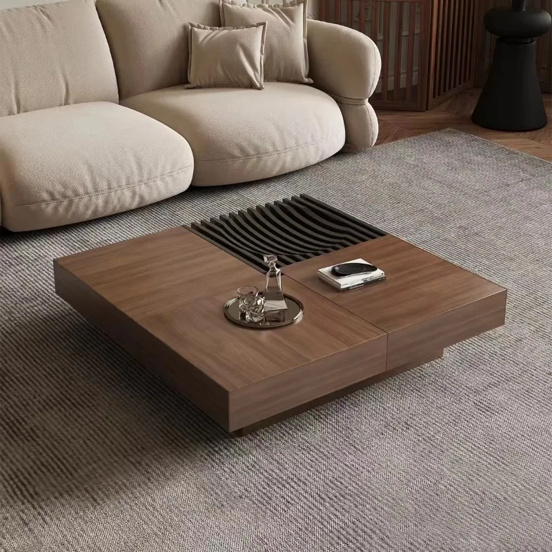 Creative design Solid wood coffee table Modern classical square table Light luxury wooden coffee table with hidden storage