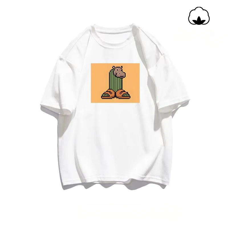 الخياطة الوحش قصيرة الأكمام آي شان هاي جينغ بكسل نمط قصيرة الأكمام تي شيرت Y2K محاكاة ساخرة مجردة تي شيرت مطبوع