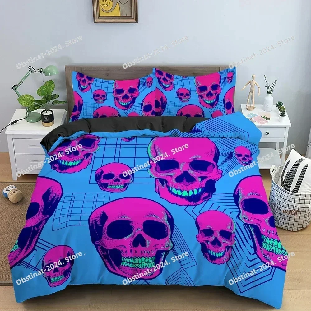 2025 Top Skull Print Bedding Set Skeleton Duvet Cover Comforter Covers Soft Bedroom Twin King ​Size Quilt Cover With Pillowcase