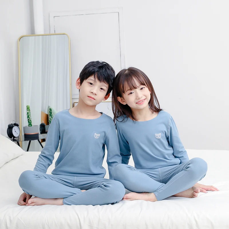 2-piece children's autumn and winter solid color autumn clothes and trousers suit boys and girls comfortable thermal underwear