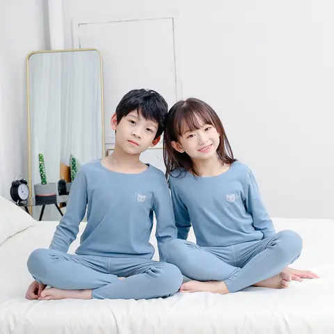2-Piece Children's Autumn and Winter Solid Color Autumn Clothes and Trousers Suit Boys and Girls Comfortable Thermal Underwear