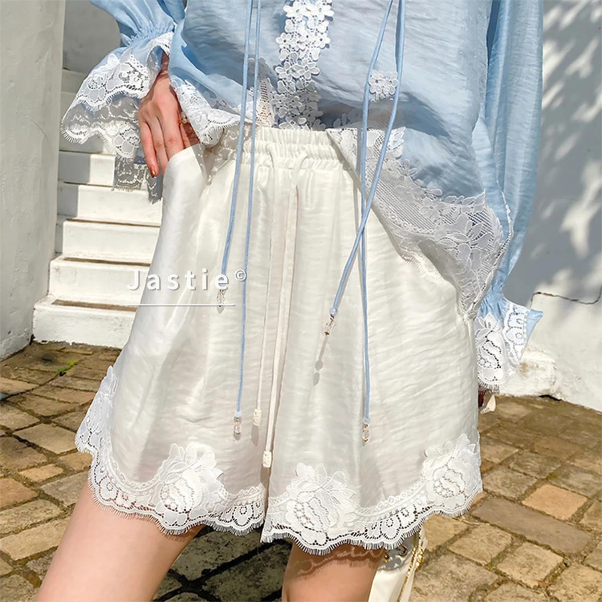 Sweet Blue Lace Patchwork Blouse Women Summer Sexy Off Shoulder Shirts Chic Slash Neck Half Sleeve Elegant Vacation Tops New