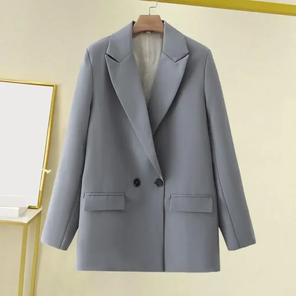Women Suit Coat Elegant Women's Spring Suit Coat with Lapel Design Long Sleeve Flap Pockets Double Breasted Closure for Business