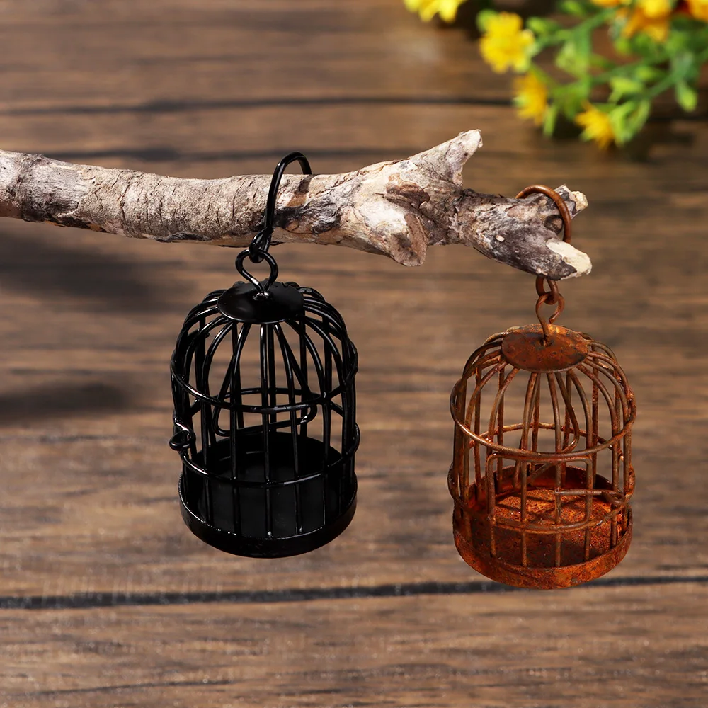 1Pc DIY Iron Metal Hollow Bird Cage 1:6 1:12 Scale Micro Landscape Mini Doll House Desktop Home Decoration 4*3cm Black Gold