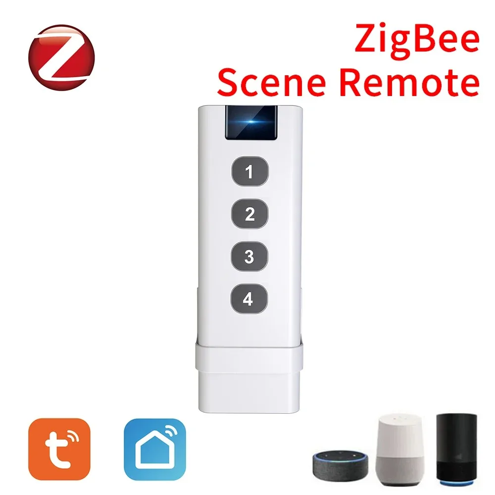 Tuya zigbee casa inteligente interruptor de cena sem fio 4 gang remoto portátil tuya zigbee hub necessário nenhum limite para controlar dispositivos