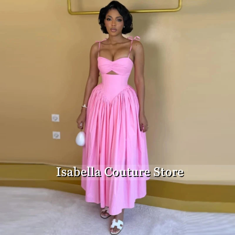 Pink Tie Spaghetti Strap Midi Dress Cutout Bust Corset Back Ruched Flowy Long Dress Summer Party Vacation Sundress Customized