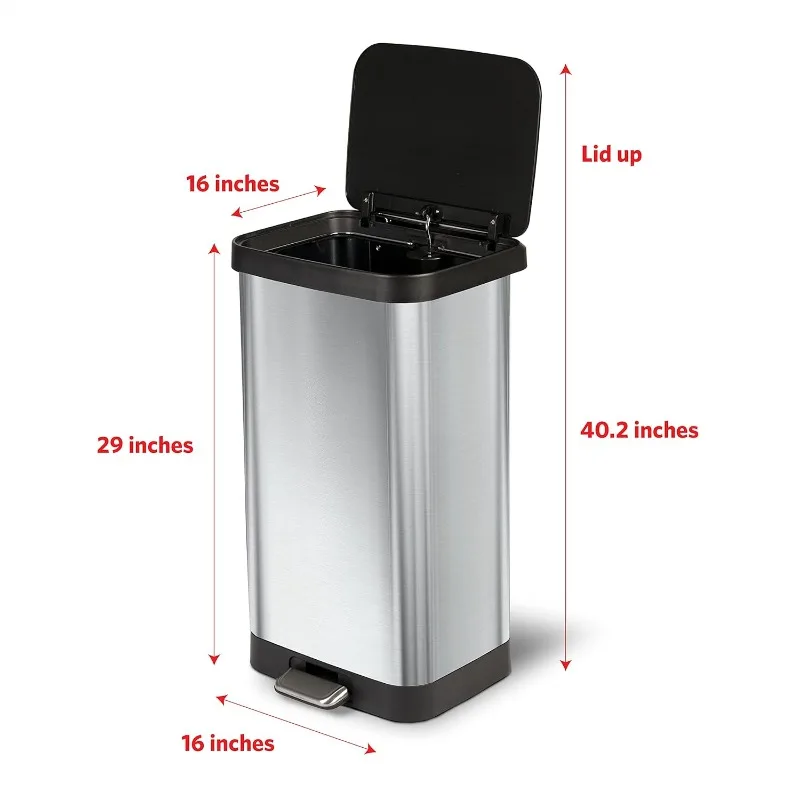 Stainless Steel Step Trash Can with Clorox Odor Protection | Large Metal Kitchen Garbage Bin with Soft Close Lid