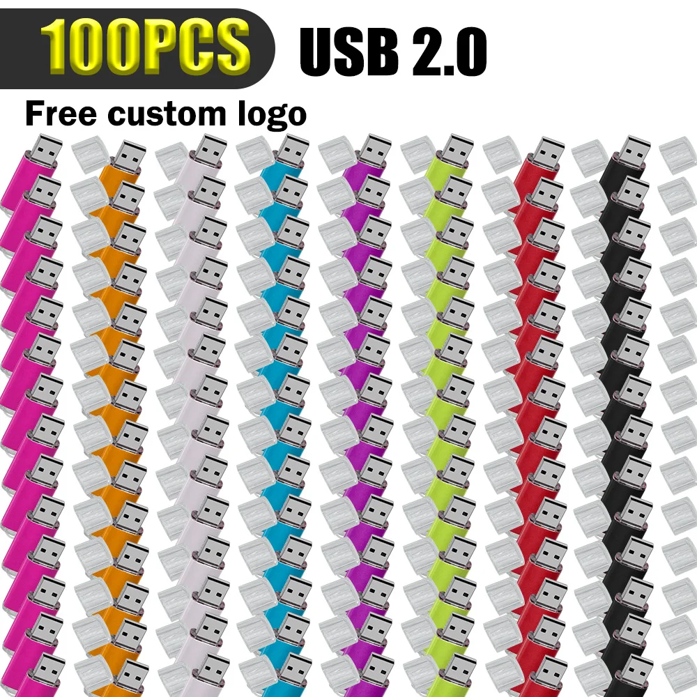 100pcs Free Custom Logo Rotatable Colorful USB Flash Drive 128GB 64GB Usb 2.0 Memory Stick Pendrive 32GB 16GB 8GB 4GB Pen Drive