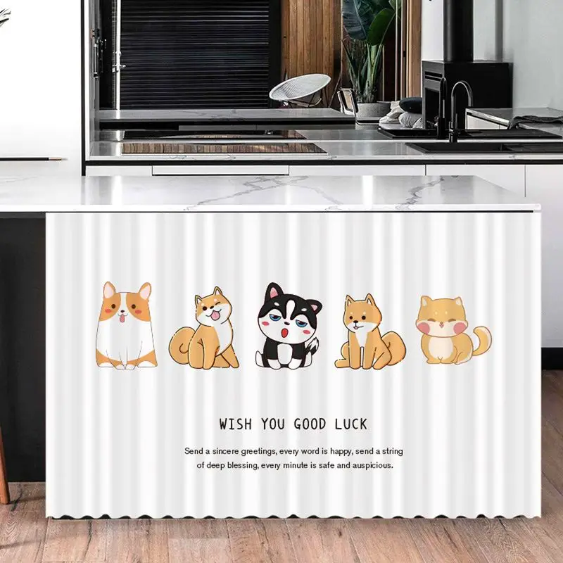 VIKAMA Cute Cartoon Printed Cabinet Counter Curtain Dustproof Partition Curtain Covering Curtain Kitchen Home Decoration