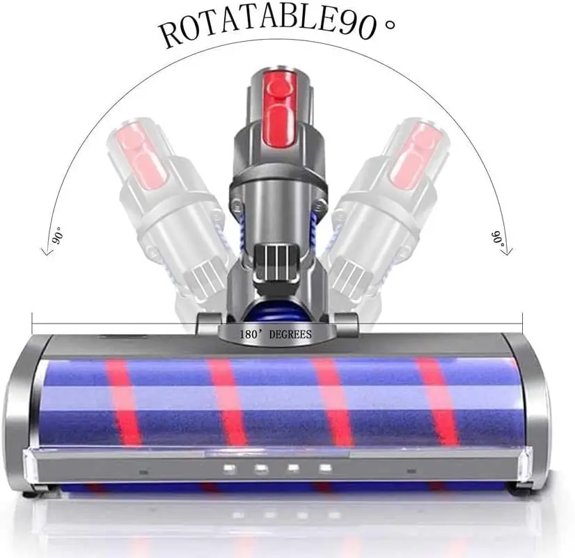 Turbo Elektrische Gemotoriseerde Borstel Tool Voor Dyson V7 V8 V10 V15 V11 Stofzuiger Clean Zachte Veegmachine Roller Zachte Borstelharen Met Led Licht