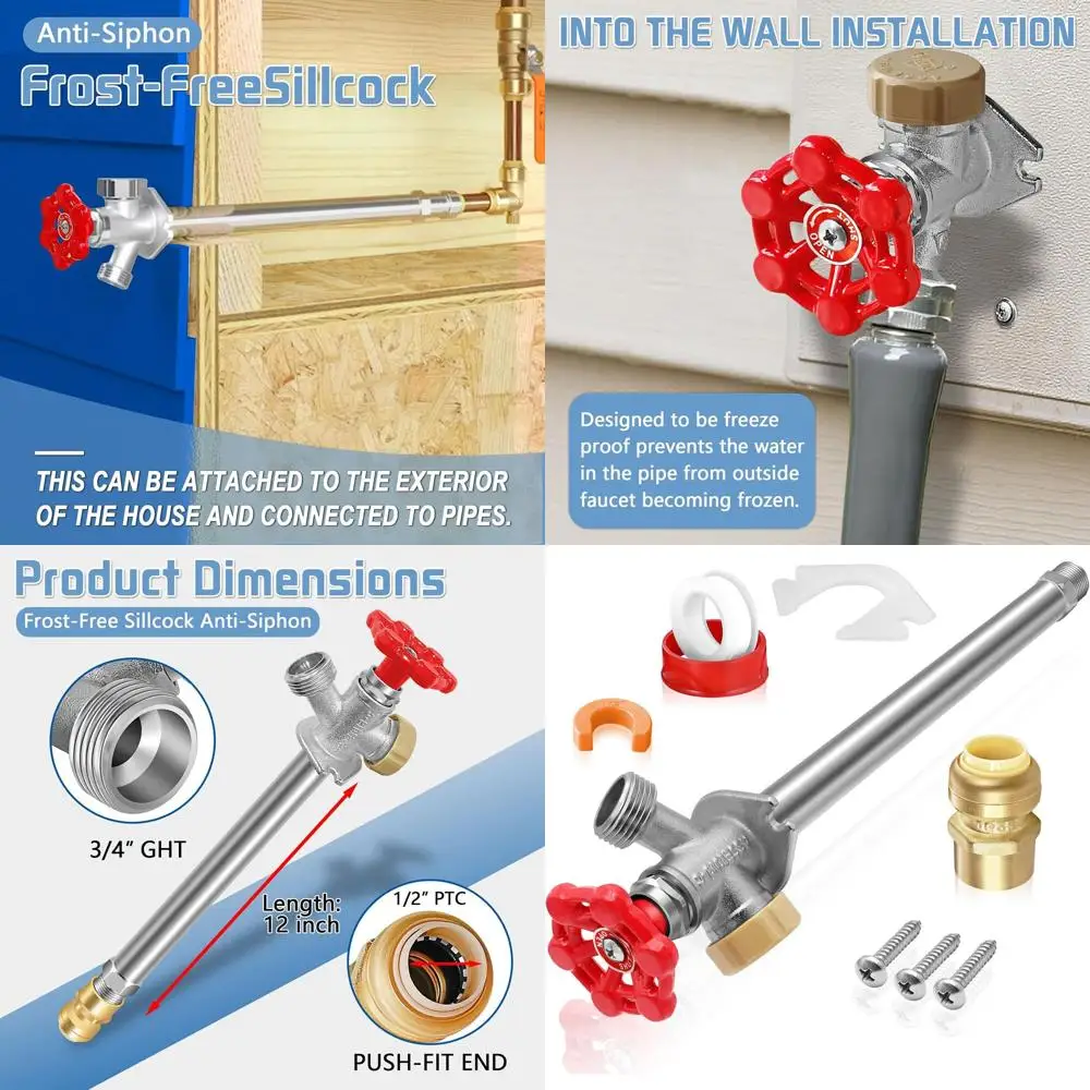 

Anti-Siphon, Lead-Free Brass Outdoor Faucet with Backflow Preventer, 1/2 Push-to-Fit & 3/4 Hose Connection