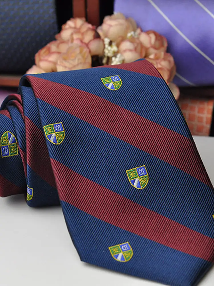 fashionable-silk-tie-for-men-business-formal-deep-blue-wine-red-embroidered-college-silk-tie-with-badge