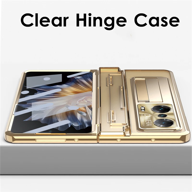 For Honor Magic VS V2 VS2 5G Case Plating Clear Hinge 360 Full protect Hard bracket Cover For Magic Vs Funda With Glass Flim