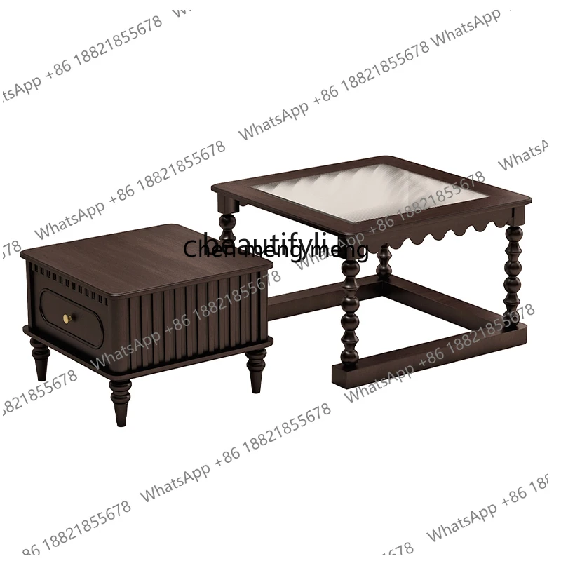 Mesa de centro americana de madera maciza, mueble de TV combinado para sala de estar, mesa de té de cristal francés, bandeja de té para el hogar para apartamento pequeño