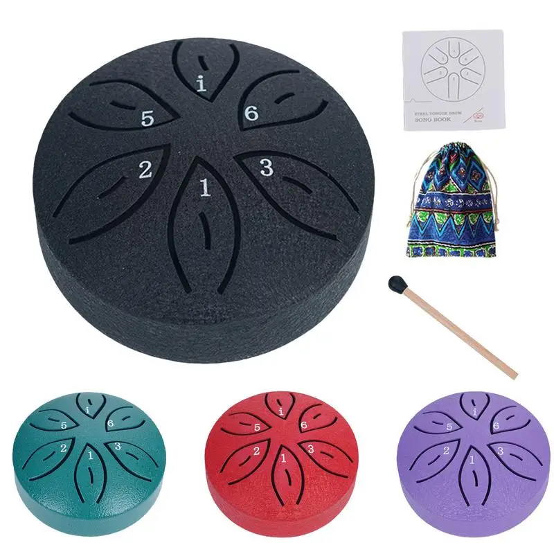 Kids Steel Tongue Drum 3-inch Small Musical Instrument With Stick 6-tone Pocket Size Beginner Musical Instrument Drum Children