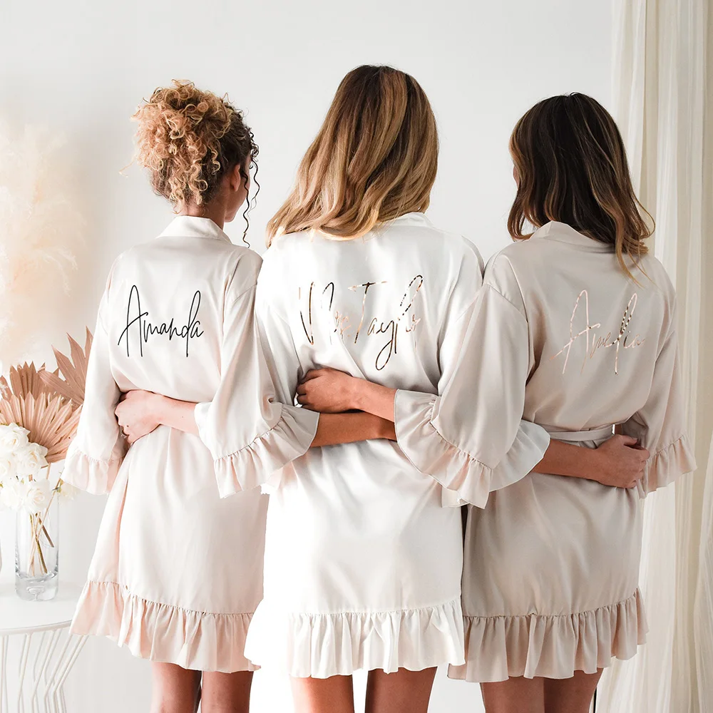 Personalized Team Bride Robes Wedding Bath Robe with Ruffles Custom Bridesmaid Robes Bridal Shower Bachelor Party Proposal Gift