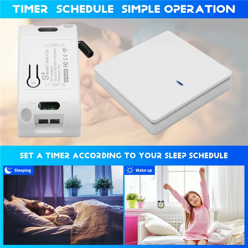 AC56-Wireless Smart Light Switch RF 433Mhz Lighting Control Intelligent Switch AC 90-250V 10A Module( 1 W And 1 C)