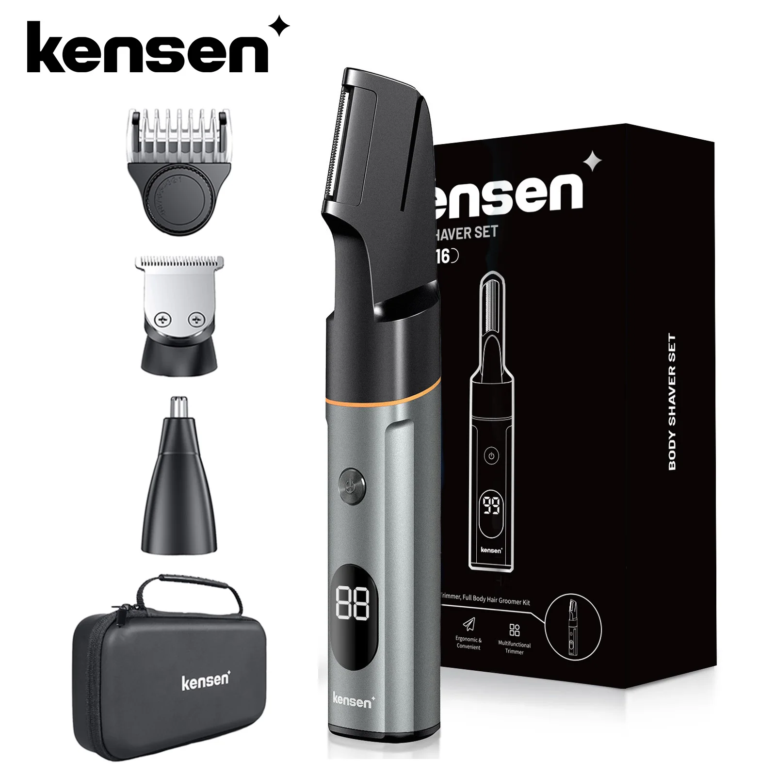 Kensen S16 Rasoio elettrico per peli del corpo per uomo 3 in 1 Tagliacapelli per barba IPX6 Tagliacapelli impermeabile Tagliacapelli Barbiere