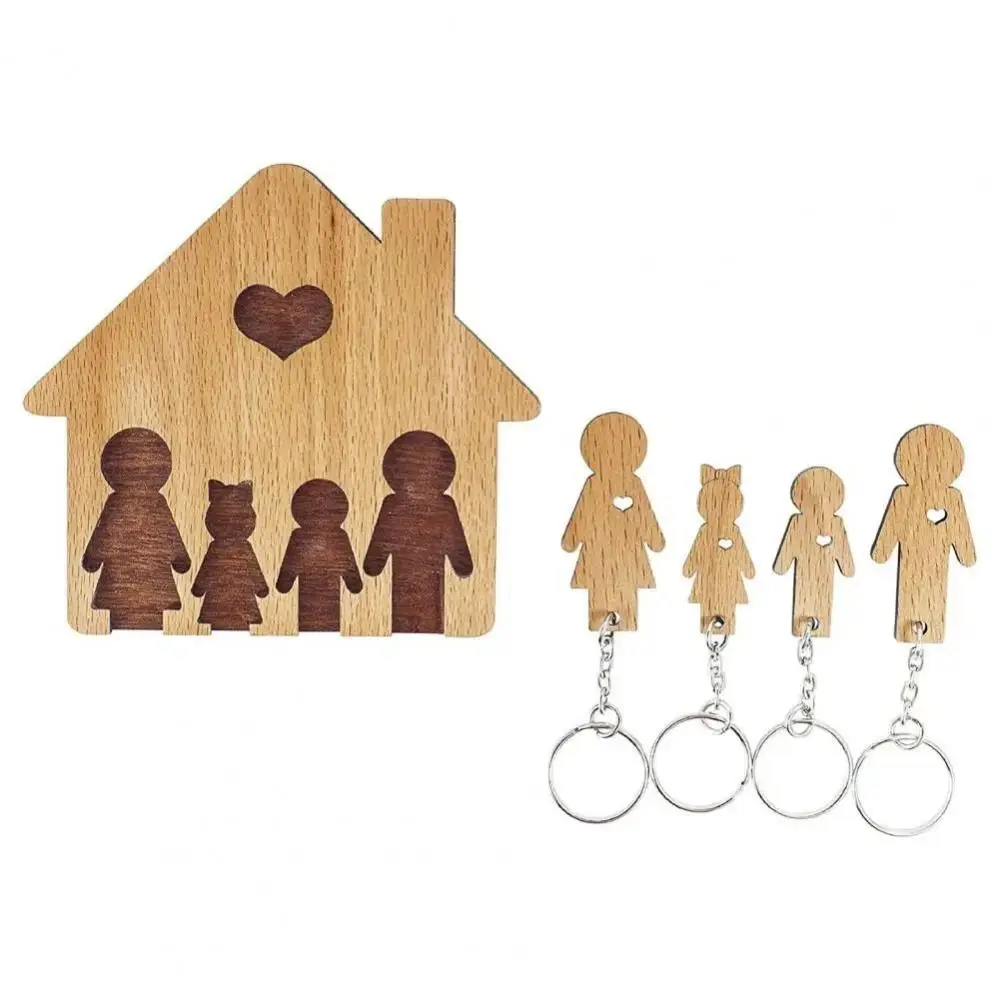 Decorative Pendant Couples Keychain New Wall Mounted Wooden Keyrings Set Personalized New Home Gift Key Holder