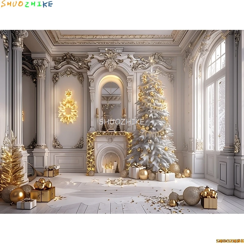 Nieuwjaar Kerstdag Digitale Fotografie Achtergrond Prop Open haard Winter Woonkamer Cadeau Vakantie Fotostudio Achtergrond RS-22