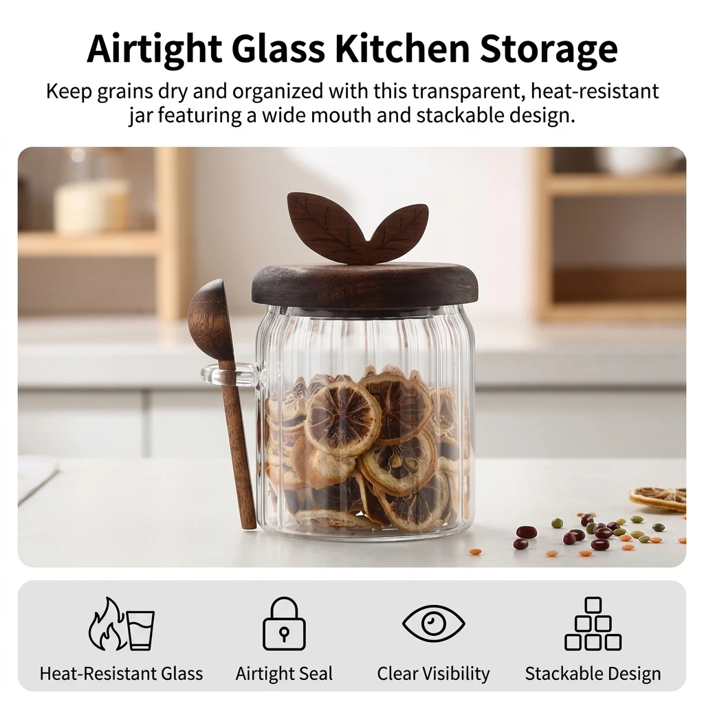Glass Storage Jar Borosilicate Airtight Food Container for Kitchen Pantry Organization Stripe Design Sealed Grain Canister