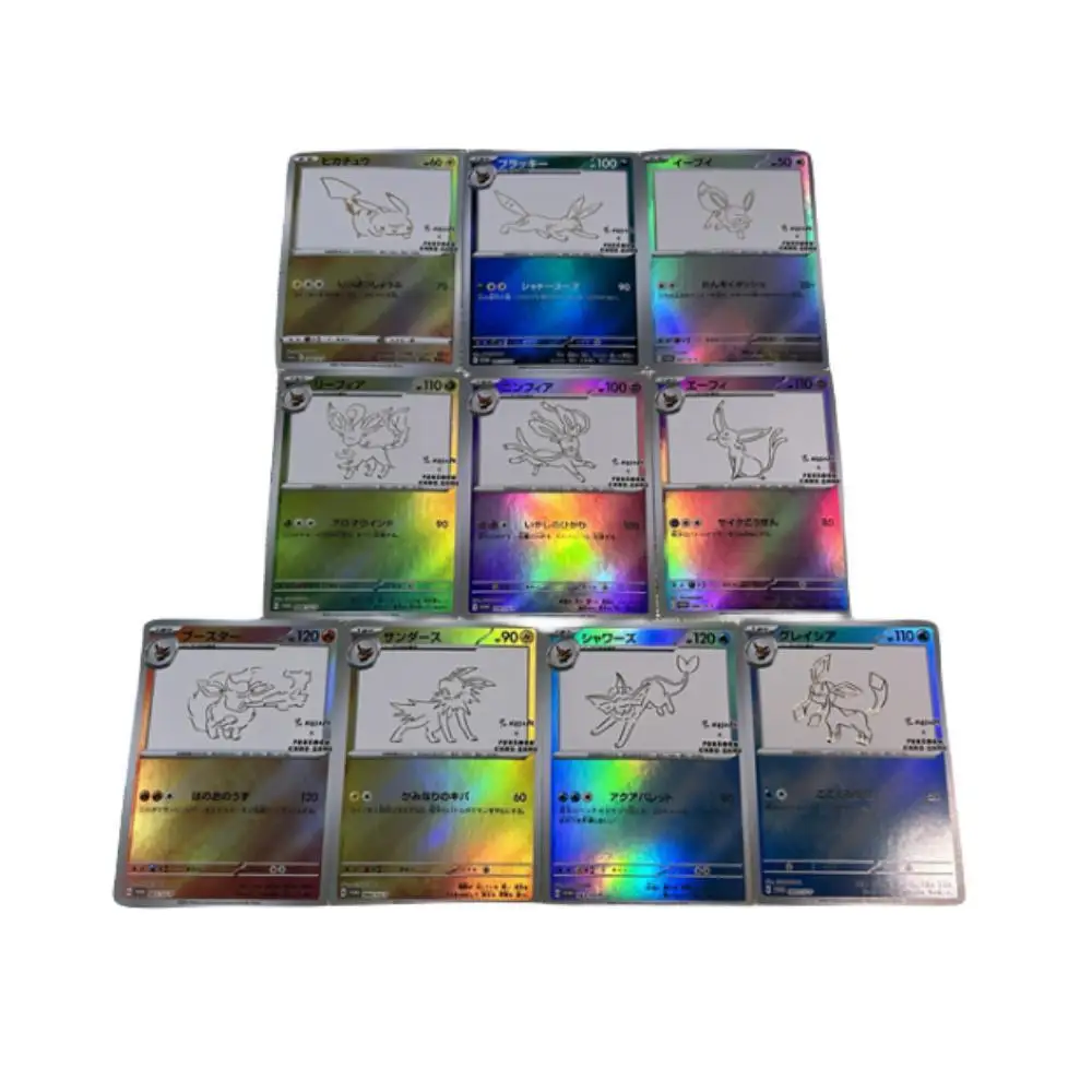 Pokemon Japanese Version Eevee Family Series 9Pcs Anime Cartoon Color Flash Cards Self Made Game Collection Card