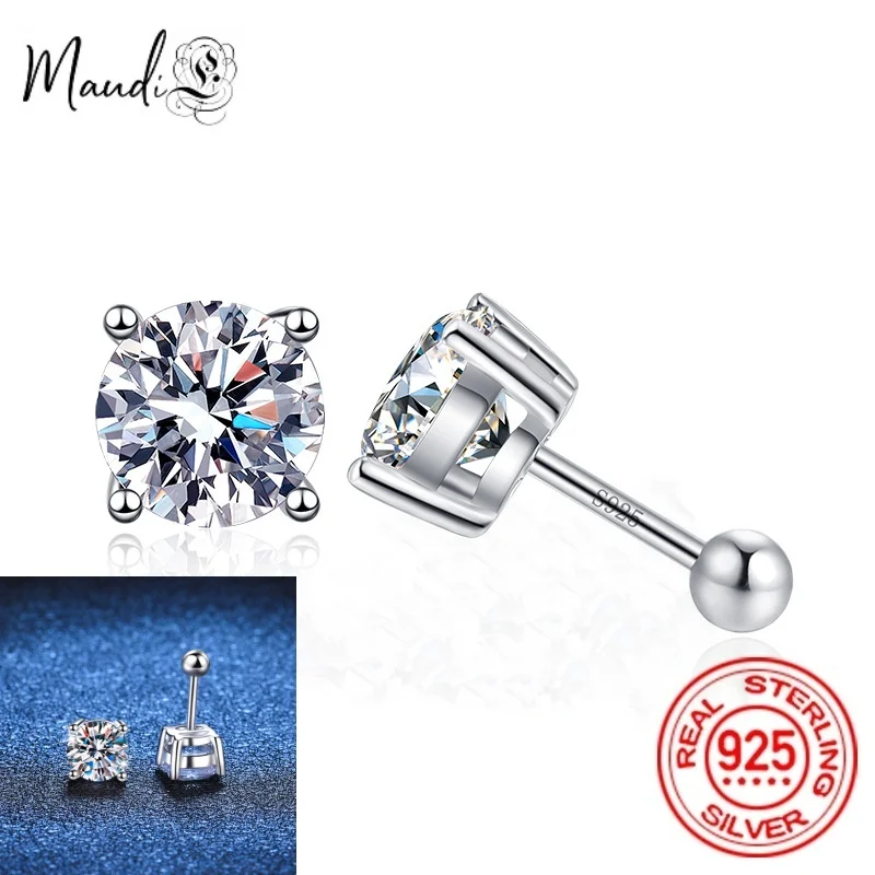 

1.0ct Moissanite Screw Thread Earrings for Women Lab Grown Diamond Ear Studs 925 Sterling Silver Fine Jewelry Gift