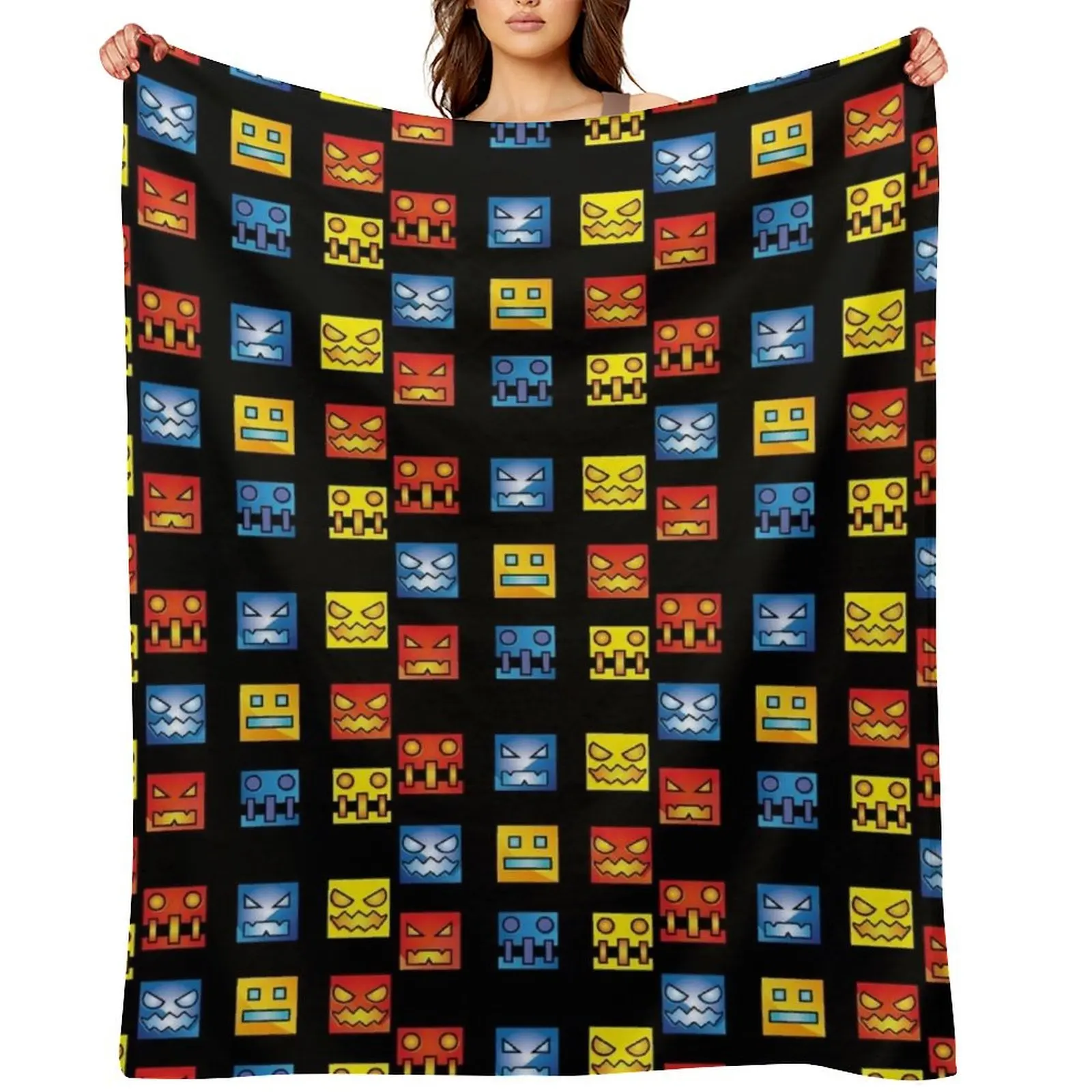 

geometry dash icon face Throw Blanket Flannel Fabric Moving christmas gifts manga Blankets