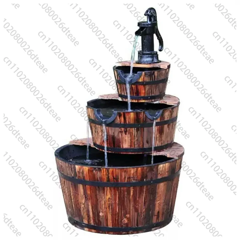 Antiseptic Wood Flowing Water Fountain, Garden Courtyard Decor, Wooden Circulating Water Landscape Ornament