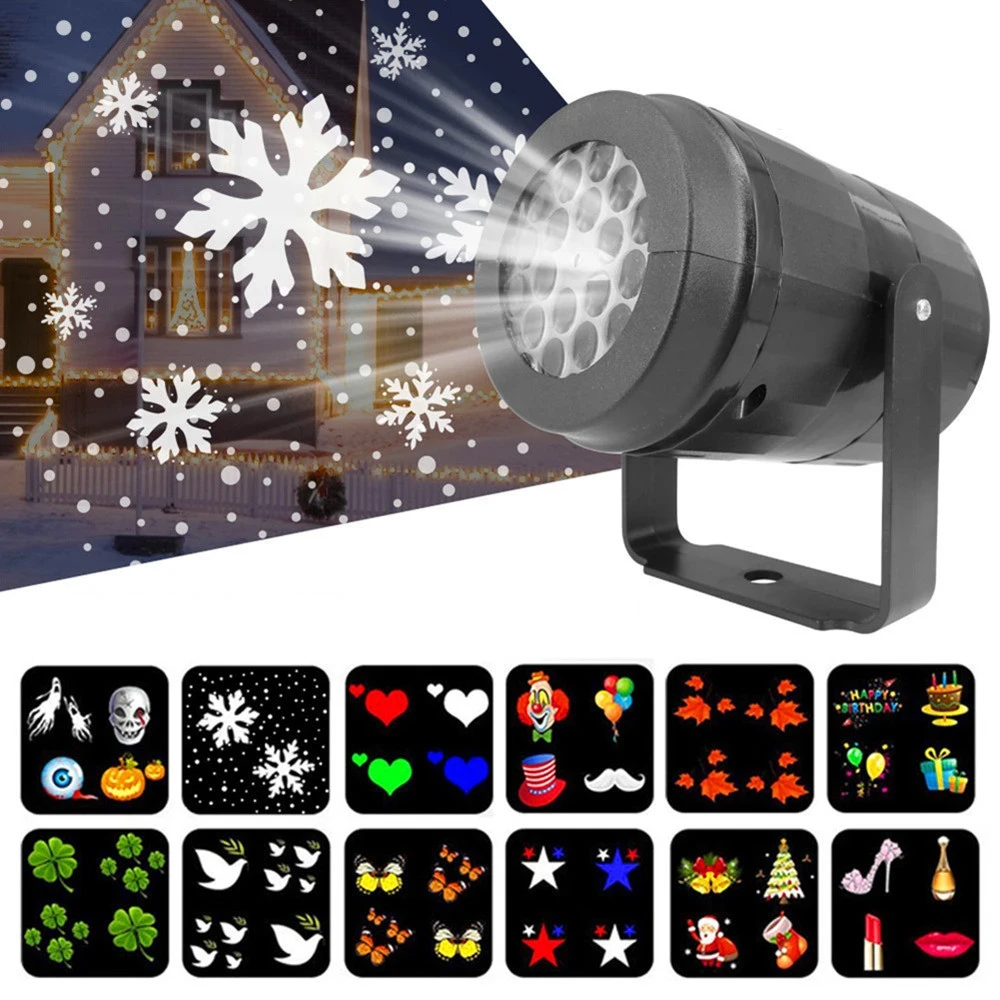 Christmas Party Lights LED Laser Snowflake Projector 4W Stage Lights Rotating Xmas Pattern Holiday Lighting Outdoor Garden Decor