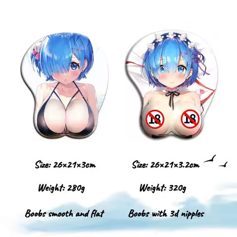 Rem NSFW Nude 3d Nipples Hentai Boob 3D Oppai Gaming Mousepad with Wrist Rest Big Breasts Mouse Pad for Pc Gamer