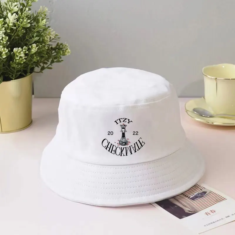 Kpop ITZY Album CHECKMATE Letter Printed Fisherman Hat Concert Logo Fashion Bucket Hat Yeji Lia Ryujin Yuna Chaeryeong Fan Gift