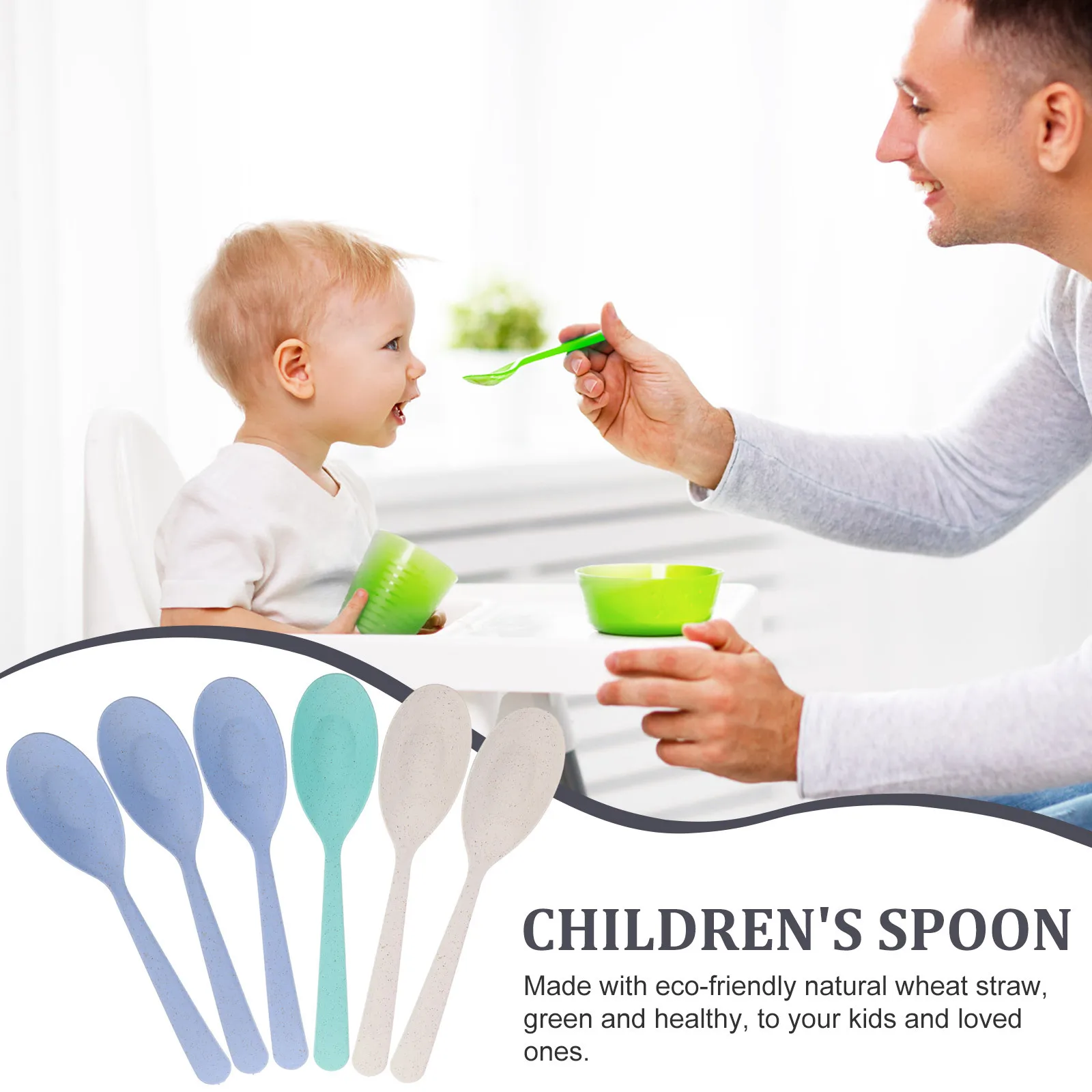 6 قطعة ملعقة أطفال مضادة للحرق مصنوعة من قش القمح ملاعق طبيعية صديقة للبيئة قابلة لإعادة الاستخدام للأطفال مطعم منزلي في الهواء الطلق #3