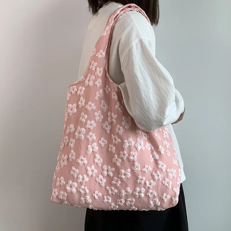 Ladies Vest Lace Canvas Bag Design Tote Bag Simple Fairy Flower Lace Shoulder Bag Tote Bag Capacity Woman Student Shopping Bag