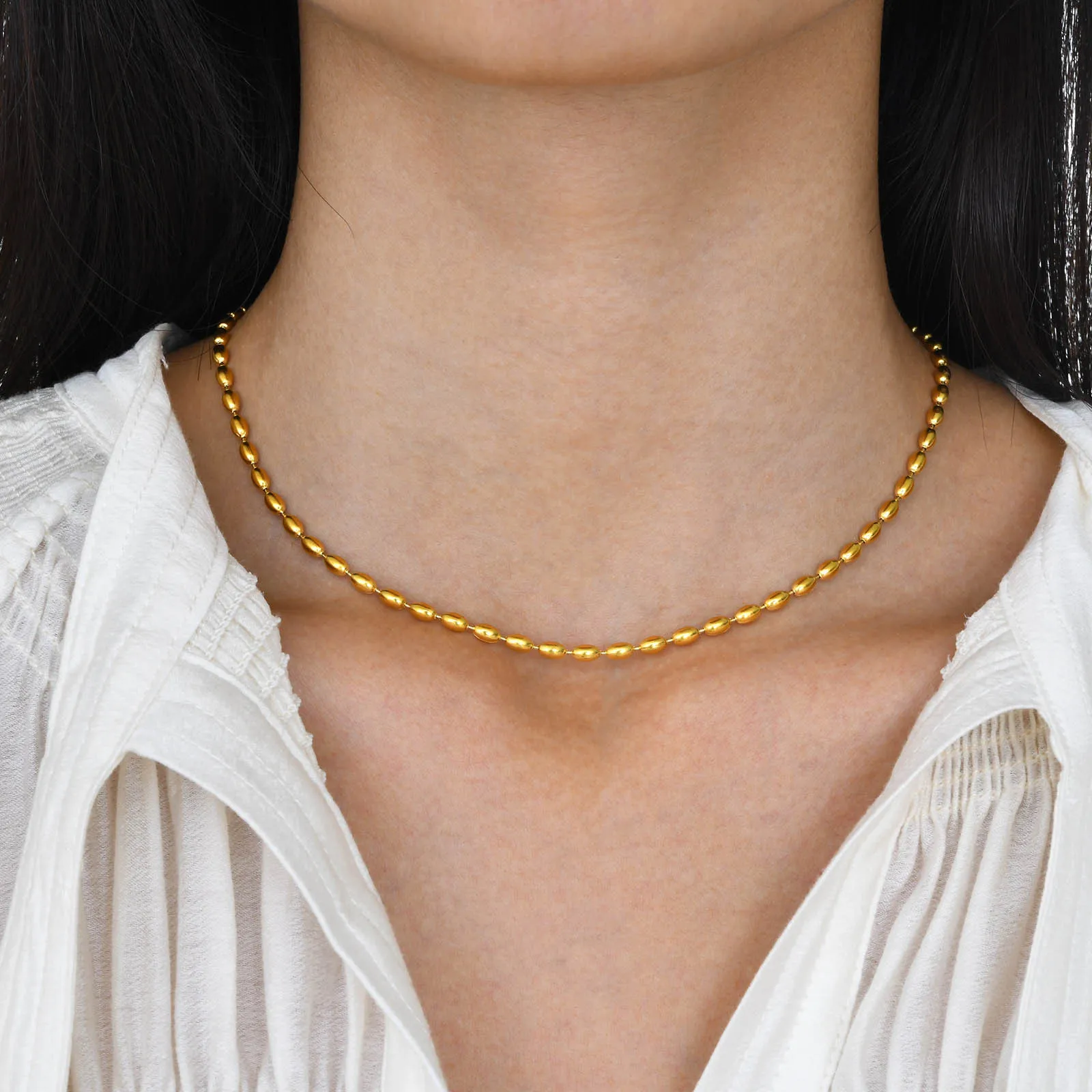 1Pc Exquisite High Quality Simple Fashion Gold Color Stainless Steel Beaded Necklace Men Women Party Prom Gifts  3MM 40CM+5CM image 3