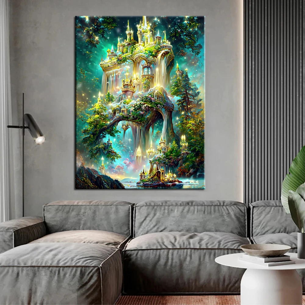 5D fai da te diamante ricamo castello di fantasia nella foresta pittura diamante aghi punto croce aghi decorazioni per la casa J3420