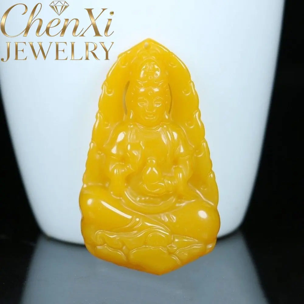 Natural Hetian Color Nephrite Crafted Guanyin Amulet Pendant Lifelike Showcase Merciful Bodhisattva Figure Complete Perfect Gift