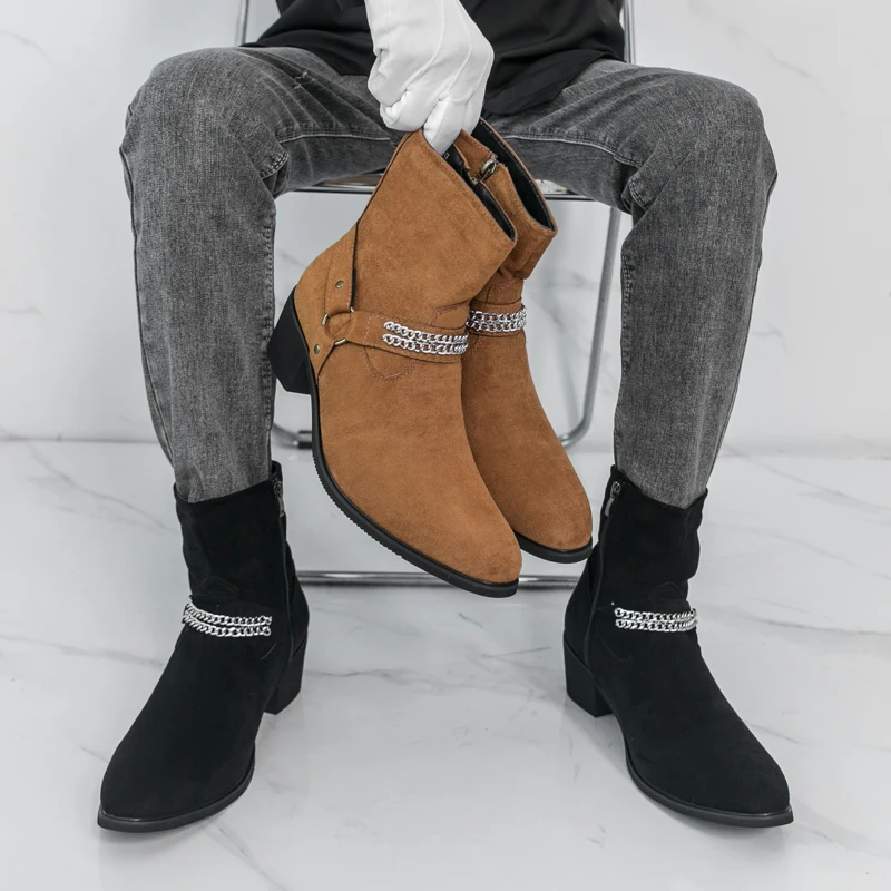 

Men's casual boots Designer's minimalist style Daily Work or Business trendy shoes Thick soled height increasing shoes New 38-46