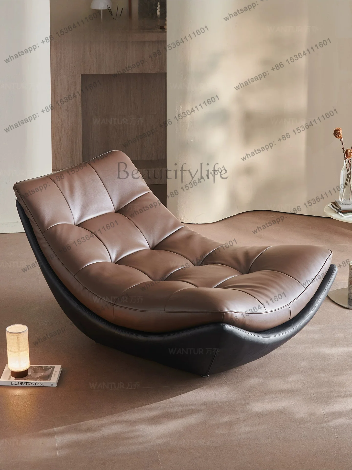 Italian minimalist leather art lazy recliner single senior living room balcony home leisure chair