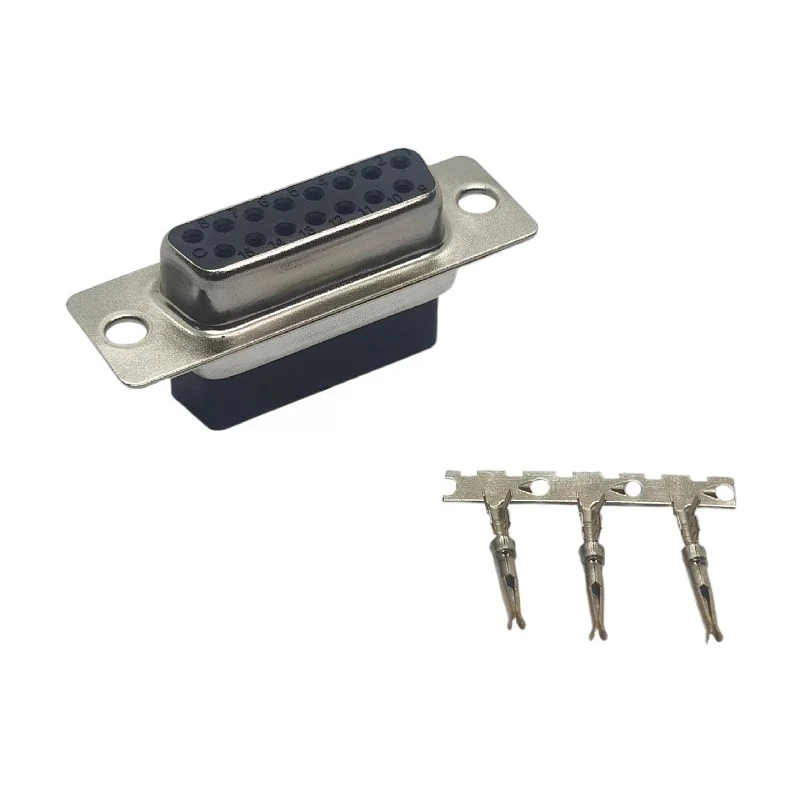 Разъем DB15 «папа/гнездо», торцевой тип, плагин без пайки с двумя клеммами/двухрядный 15-жильный тип провода холодного прессования