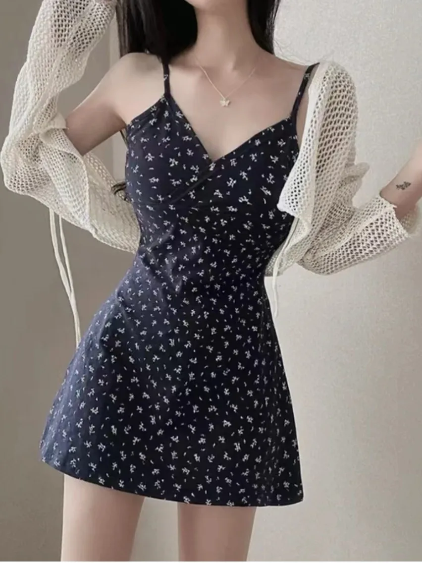 Rétro imprimé floral ter Dr évider ort Protection solaire irt Jaet Chic été femmes coréen Sle taille haute A-Li...