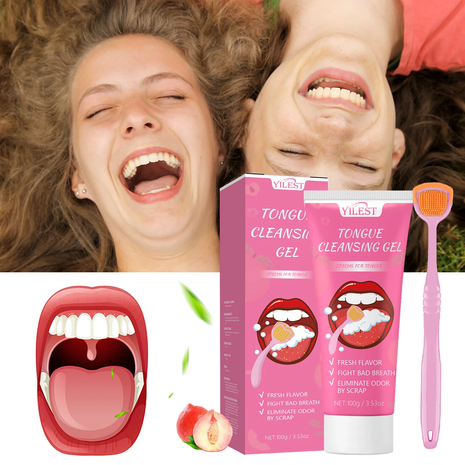 

2-in-1 Tongue Cleaner & Gel Set, Easy Scraper & 100g Cleansing Formula for Fresh Breath, YILEST Oral Hygiene Kit for Daily Use