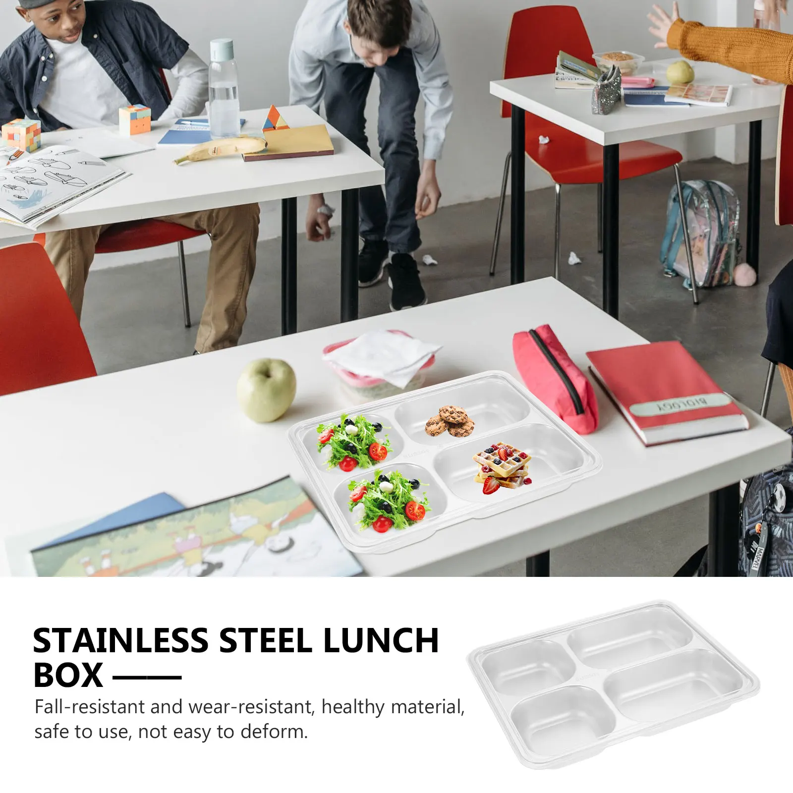 

Divided 304 Stainless Steel Dining Plate with Cover Dinner Plates for Adults Toddler Serving