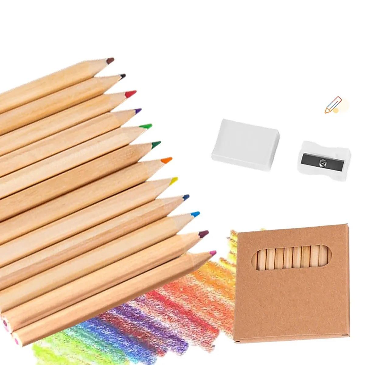 (Personalized Custom Text) 1 Box/5 Boxes/12 Boxes/25 Boxes/60 Boxes of Natural Wood Rainbow Pencils in 12 Colors, Student Drawing Stationery with Eraser and Sharpener in a Gift Box, Pre-Sharpened Short Thick Pencils, Includes 12 Colors, Lightweight and Portable, Sharpened Lead, Suitable as a Birthday Gift, Classroom Supplies (No Need to Sharpen)