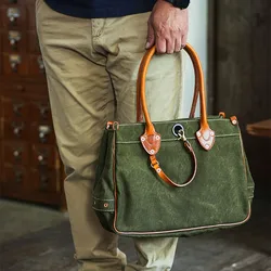 Bolso de mano Vintage de lona de alta calidad para hombre, bolso de mano de diseñador de moda de lujo, bolso de hombro verde informal para exteriores.