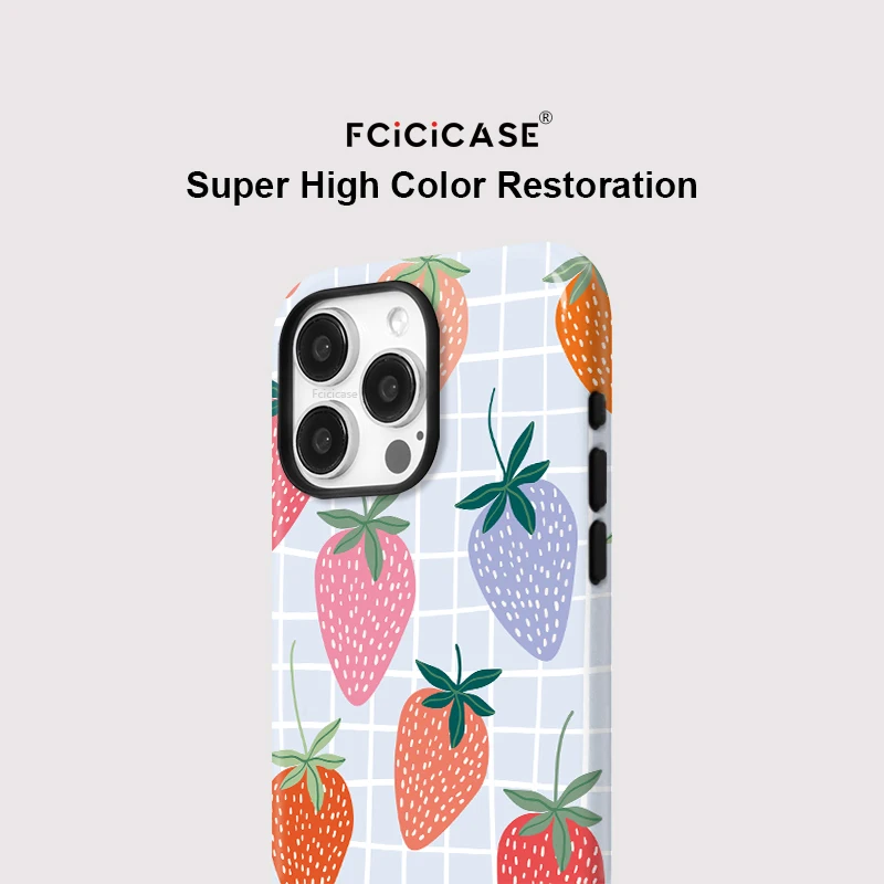 Fcicicase Luxury Acrylic Matte Phone Case For iPhone 11 12 13 14 15 16 17 Pro Max Air Plus Magnetic Strawberry Pattern Cover - view 4