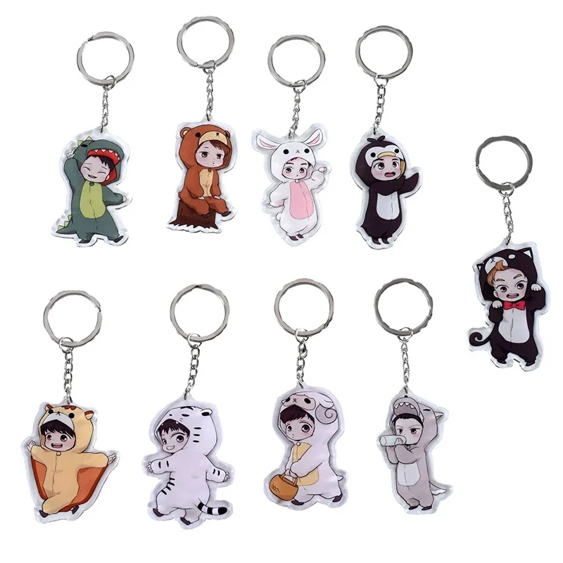 

1PC Korean Exo Men's Group Kawaii Acrylic Keychain Cartoon Cosplay LAY SE HUN BAEK HYUN Keyring For Girls Bag Pendant Accessory