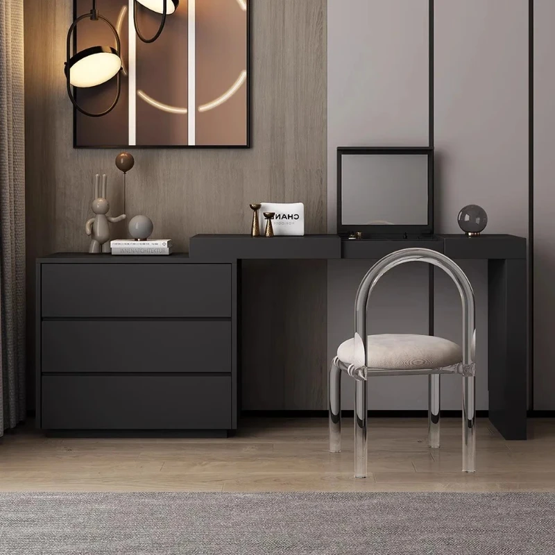

Black Large Vanity Dressers for Bedroom Table Wood Mirror Desk Study Bedside Table Drawers Modern Vestidores Home Furniture